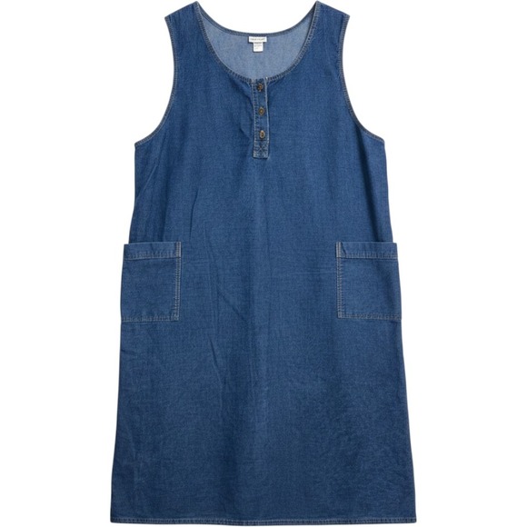 The vermont country store Dresses & Skirts - Vermont Country Store Denim Jumper Dress Womens 3X Blue Cotton Henley Pocket USA